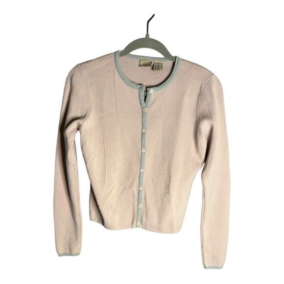 Easel Pink Ribbed Buttoned Cardigan With Gray Trim Size Medium - Picture 1 of 5
